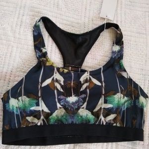 Icyzone XL Floral Lotus Print Black Sport Yoga Bra